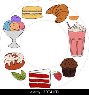Modèle de cadre de café cercle illustration dessinée à la main. Encre de ligne graphique vectorielle Parfait pour le logo de café, l'image de marque, l'emballage, les étiquettes et le décor moderne Illustration de Vecteur