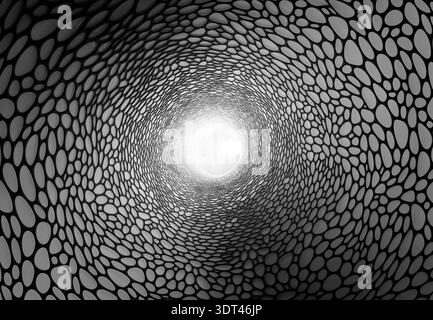 Rendu 3D de structure de tunnel de nanocarbone abstrait avec surface futuriste blanche Banque D'Images