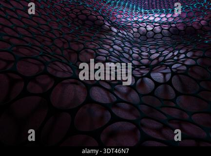 Rendu 3D de la structure abstraite de tunnel de nanocarbone avec surface futuriste rouge Banque D'Images