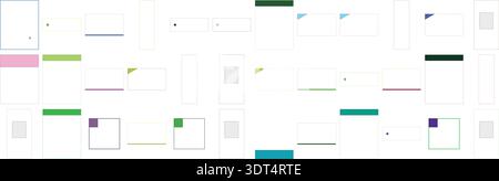 Composition géométrique abstraite avec diverses formes colorées comme des rectangles, des lignes et des points sur un fond blanc propre. Illustration de Vecteur