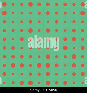 Motif géométrique abstrait sans couture avec cercles de couleur corail dans des carrés vert menthe. Idéal pour les arrière-plans numériques modernes, la conception Web, ou co Illustration de Vecteur