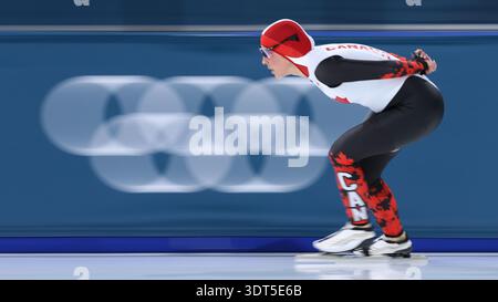 Milan, Italie. 20 février 2026. Valerie Maltais, du Canada, participe à l'épreuve du 1500m féminin de patinage de vitesse aux Jeux olympiques d'hiver de Milan-Cortina 2026 à Milan, en Italie, le 20 février 2026. Crédit : du Xiaoyi/Xinhua/Alamy Live News Banque D'Images