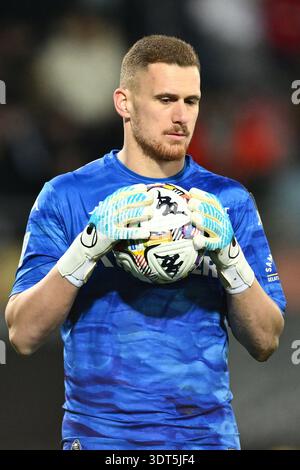 Andrea Fulignati de l'Empoli FC est en action lors de la 26e journée du Championnat de Serie B entre Frosinone Calcio contre Empoli FC au stade Benito Stirpe le 20 février 2026 à Frosinone, Italie. Banque D'Images