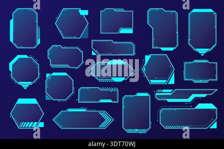 Sur un fond bleu foncé, divers éléments de l'interface utilisateur sont affichés, mettant en valeur des designs élégants. Différentes formes et séparateurs mettent en valeur un visu innovant Illustration de Vecteur