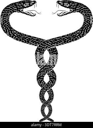 Serpents deux Helix Vintage illustration entrelacée Illustration de Vecteur