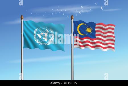 Les Nations Unies et la Malaisie signalent une relation avec le ciel arrière-plan Illustration de Vecteur