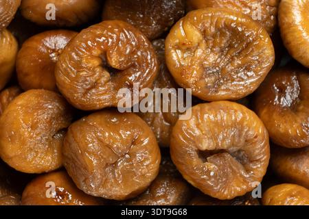 Macro plan de figues biologiques séchées au soleil, vue détaillée Banque D'Images