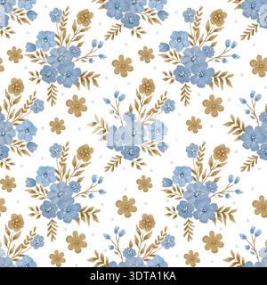 Un motif sans couture de bouquets bleus et beiges de fleurs dans un style aquarelle doux. Un design de ressort délicat, idéal pour le tissu, le papier peint Banque D'Images