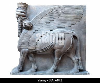 Sculpture en lamassu assyrien antique en relief de dur Sharrukin, Irak Banque D'Images