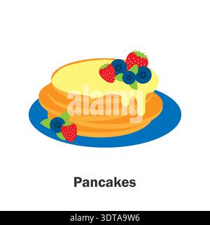 Crêpes dans le style de dessin animé, carte de nourriture et de boisson pour enfant, activité préscolaire pour enfants, illustration vectorielle Illustration de Vecteur
