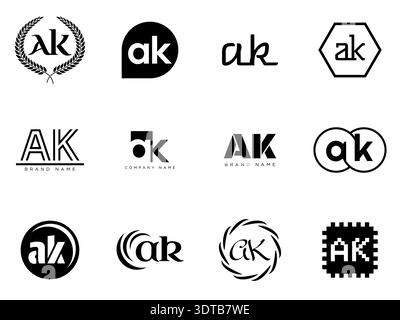 Modèle de société AK logo. Logotype lettre a et K. Définissez différents lettrage serif classique et texte audacieux moderne avec des éléments de design. Typog. Police initiale Illustration de Vecteur