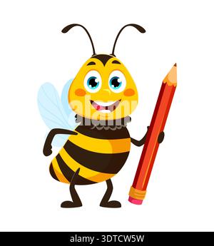 Tenant crayon miel abeille ou guêpe caractère mignon Illustration de Vecteur