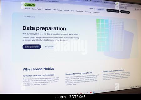 Site Web de préparation de données affiché sur un écran d'ordinateur présentant des solutions logicielles pour les entreprises et la technologie. Banque D'Images