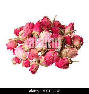 Fleurs de rose de thé sur fond blanc gros plan, isolé sur blanc. Banque D'Images