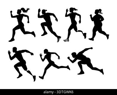 Ensemble de silhouettes de course noires diverses personnes Illustration de Vecteur