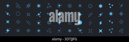 Ensemble vectoriel d'icônes brillantes d'étoile et d'éclat dans un style minimaliste. Idéal pour les projets numériques futuristes et créatifs, parfait pour ajouter Illustration de Vecteur