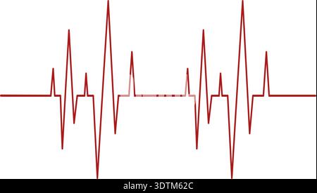 Diagramme rouge des pulsations cardiaques ou des fréquences d'impulsion. Partie du graphique ECG isolée sur fond blanc. Ligne de rythme cardiaque. Signe de test cardio. Symbole santé Illustration de Vecteur