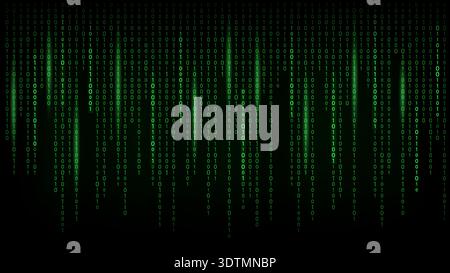 Code binaire vert abstrait tombant sur fond noir, technologie futuriste, flux de données, cyber et concept numérique Illustration de Vecteur