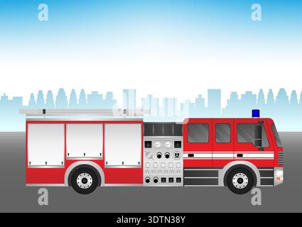 Moteur de pompiers ou camion de pompiers circulant sur la route de la ville. Illustration vectorielle. Illustration de Vecteur