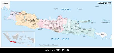 Carte administrative de l'île indonésienne de Java Banque D'Images