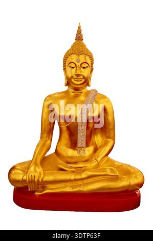 Image de Bouddha sur fond blanc isolez la statue de Bouddha doré dans la méditation pose isolé sur fond blanc avec le chemin de découpage, symbolisant la paix, Banque D'Images