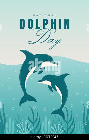Affiche nationale de célébration du jour des dauphins avec illustration vectorielle du monde sous-marin. Illustration de Vecteur