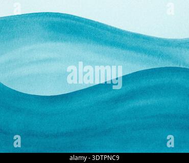 Arrière-plan art abstrait bleu azur bleu marine. Peinture aquarelle sur papier texturé avec motif turquoise des vagues de mer. Arrière-plan d'art abstrait avec Banque D'Images