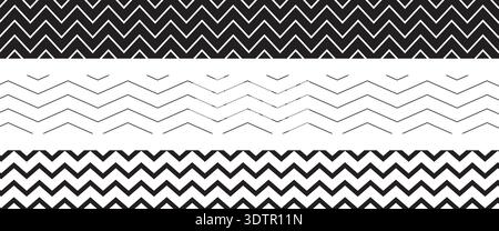 Ensemble de bordures horizontales avec motif zigzag isolé sur fond blanc. Rubans ou rubans avec des lignes dentelées imprimées. Concevoir des éléments avec simple Illustration de Vecteur