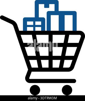 Icône vectorielle d'un panier entièrement chargé avec divers paquets et produits représentant un état de panier rempli dans le commerce électronique. Illustration de Vecteur