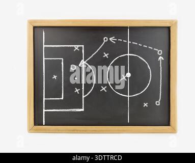 graphique une tactique de jeu de football avec de la craie blanche sur tableau noir isolé sur fond blanc Banque D'Images