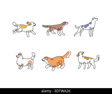 Illustration monoline dessinée à la main de chiens isolés sur fond blanc Illustration de Vecteur