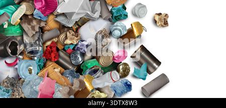 Recyclage des ordures et de la durabilité comme cycle de renouvellement et recyclage des ordures mondiales pour l'environnement et les ordures concept ou gestion des déchets icône w Banque D'Images