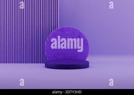 Scène abstraite violette avec mur rond 3D. Banque D'Images