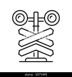 Feu de signalisation ferroviaire, icône de ligne de transport ferroviaire. Icône ou pictogramme de vecteur de contour de l'industrie de la logistique ferroviaire et routière de train. Symbole ou panneau de ligne de transport ferroviaire de passagers et de transport de passagers de métro Illustration de Vecteur