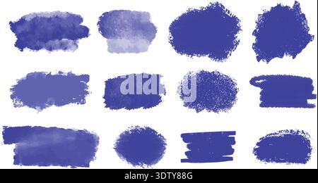 Taches bleues et coups de pinceau pour le design. Ensemble de formes bleues abstraites colorées à l'aquarelle. Pinceau coups de pinceau clipart, éléments de conception vectorielle Illustration de Vecteur