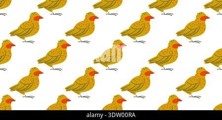 Motif sans couture avec un oiseau jaune stylisé avec des détails décoratifs à pois. Le design crée une composition répétitive chaleureuse avec un folk ludique Illustration de Vecteur