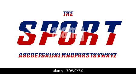 Police sport Dynamic Cut avec lettres géométriques éclatées en gras rouge et bleu. Design typographique sportif découpé pour affiches, logos, titres esports Illustration de Vecteur