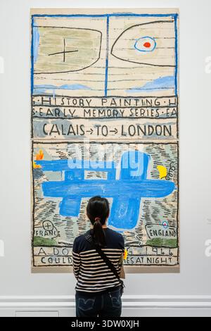 Londres, Royaume-Uni. 24 février 2026. Wing Tips et Blue Doodlebug, 2022/2023 - Rose Wylie : The Picture Comes First une nouvelle exposition aux galeries principales de la Royal Academy. Il rassemble plus de 90 œuvres et se déroule du 28 février au 19 avril 2026. Crédit : Guy Bell/Alamy Live News Banque D'Images
