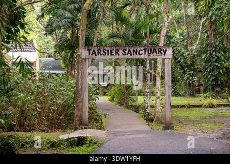 Panneau d'entrée du sanctuaire Tarsier, Bohol, Philippines Banque D'Images