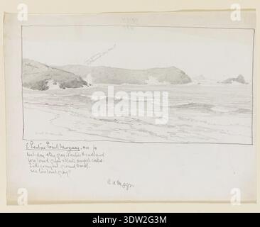 Frederick John Widgery (1861–1942) est un peintre paysagiste britannique connu pour ses vues côtières dans le Devon et les Cornouailles. Le tirage photographique d'archives documente un dessin au crayon sur papier daté de décembre 1919 intitulé 'East Pwhole point, Newquay', inscrit et monogrammé FJW, et associé au Royal Albert Memorial Museum, Exeter. Banque D'Images