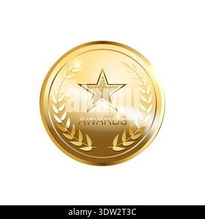 Médaille miroir brillant doré et étoile pour le sport et les jeux Illustration de Vecteur