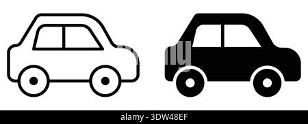 Cette image présente des icônes de voiture minimalistes en noir et blanc, parfaites pour les projets de design moderne. Ces graphismes épurés améliorent le matériel numérique ou imprimé Illustration de Vecteur