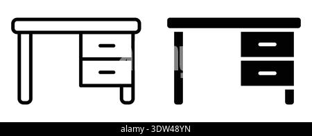Deux designs de bureau distincts présentés dans un style dessin au trait. Idéal pour illustrer des espaces de bureau ou des concepts de mobilier dans des projets modernes. Illustration de Vecteur