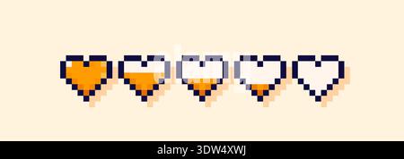 Pixel art Y2K mignons coeurs orange. Illustration de Vecteur