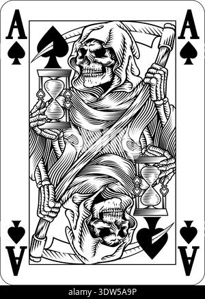 Carte de jeu de la mort de l'as de pique de faucheuse sinistre Illustration de Vecteur
