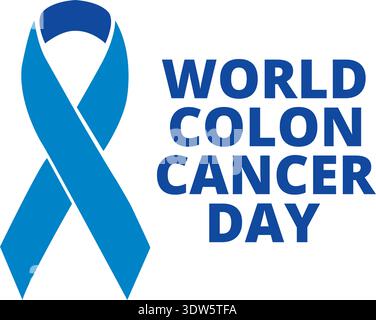 Bannière mondiale du jour du cancer du côlon avec un ruban bleu isolé sur un fond blanc Illustration de Vecteur