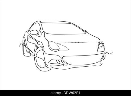 Dessin continu d'une ligne de l'icône de vecteur de voiture. Fond vectoriel d'icône de voiture de ligne, petite voiture abstraite dans le style de dessin d'art de ligne continue. Illustration de Vecteur