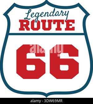 Emblème légendaire de la route. Couleur route 66 étiquette vintage Illustration de Vecteur