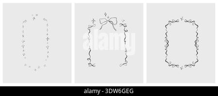Contour abstrait vectoriel dessiné à la main, graphique, cadres de fête ornement de célébration de ligne mis en dessin élégant style.élégant décor vintage contour Illustration de Vecteur