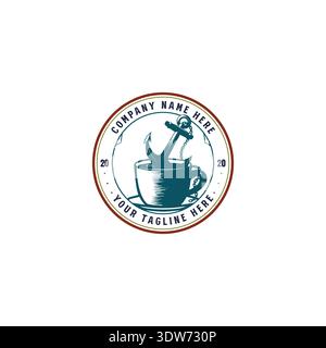 Emblème marin avec tasse de café et ancre de bateau pour le restaurant côtier ou maritime Shop Branding Illustration de Vecteur